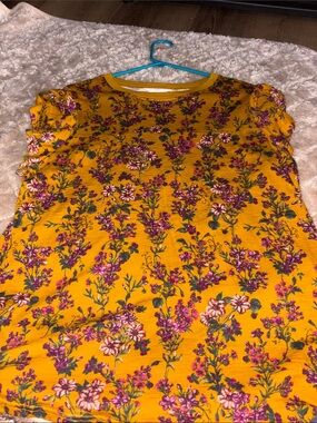 Time and Tru Mustard Yellow Floral Short Sleeve Top